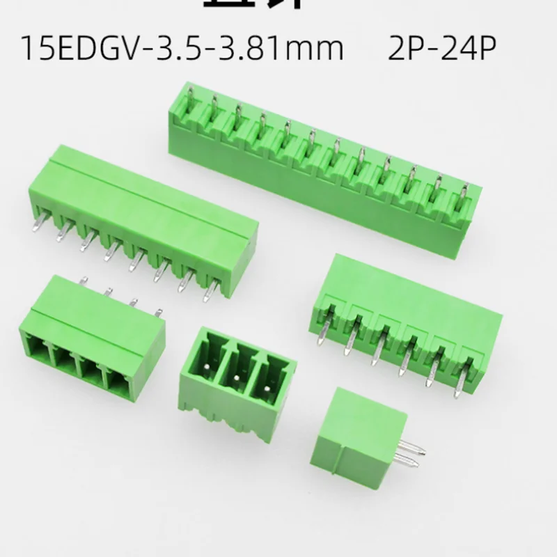 100pcs /lot PCB wiring terminal 15EDGRC KF2EDGR 3.5mm 3.81MM 2p-24p  wiring plug green plug-in KF2EDGVPCB welding terminal EDGR