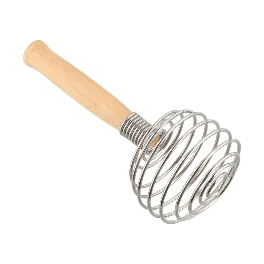 Kitchen Supplies Stainless Steel Spring Egg Whisk Hand-held Manual Spiral Egg Beater Wood Handle Egg Mixer Butter