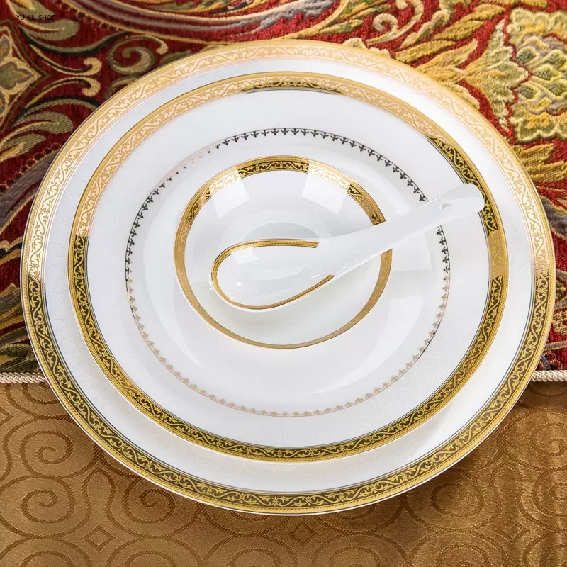 Bone China Tableware Set China Dinner Set Ceramic High-grade Phnom Penh Bowl Plate Western Food Plate Table Household Dishes