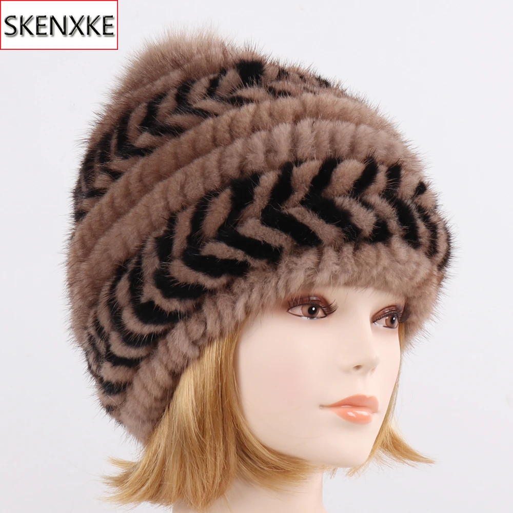 

2025 Women Winter Warm Real Mink Fur Hat 100% Natural Mink Fur Cap And Fox Fur Pom Poms Fashion Lady Real Mink Fur Casual Hats