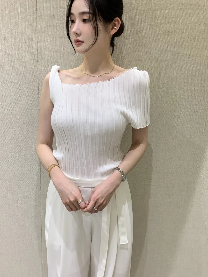 

Облегающий женский вязаный свитер в асимметричную полоску, шикарный большой круглый Ne Универсальный ort Sve Commute Sle Summer F...