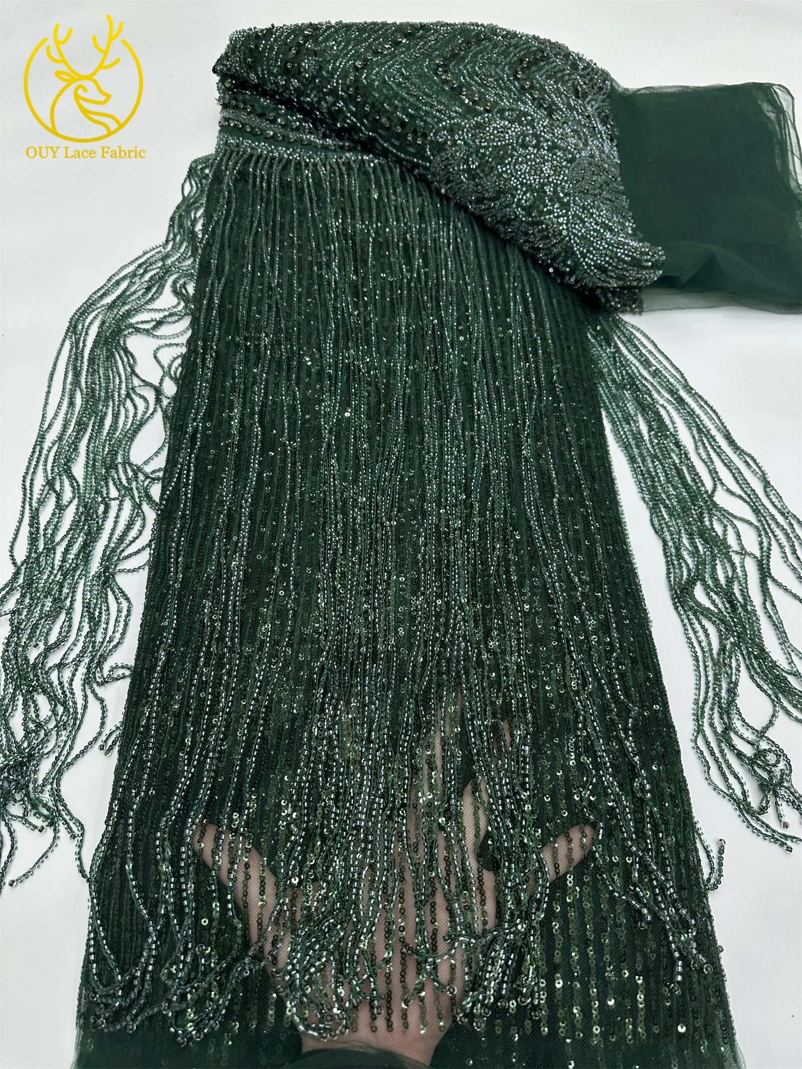 Goldener Afrikanischer Nigerianischer 3D-Perlen-Spitzenstoff 5 Yards Französischer Pailletten-Tüll Stickerei-Kleiderstoff für Damen Party Hochzeit Kleid Nähen – Detail 19