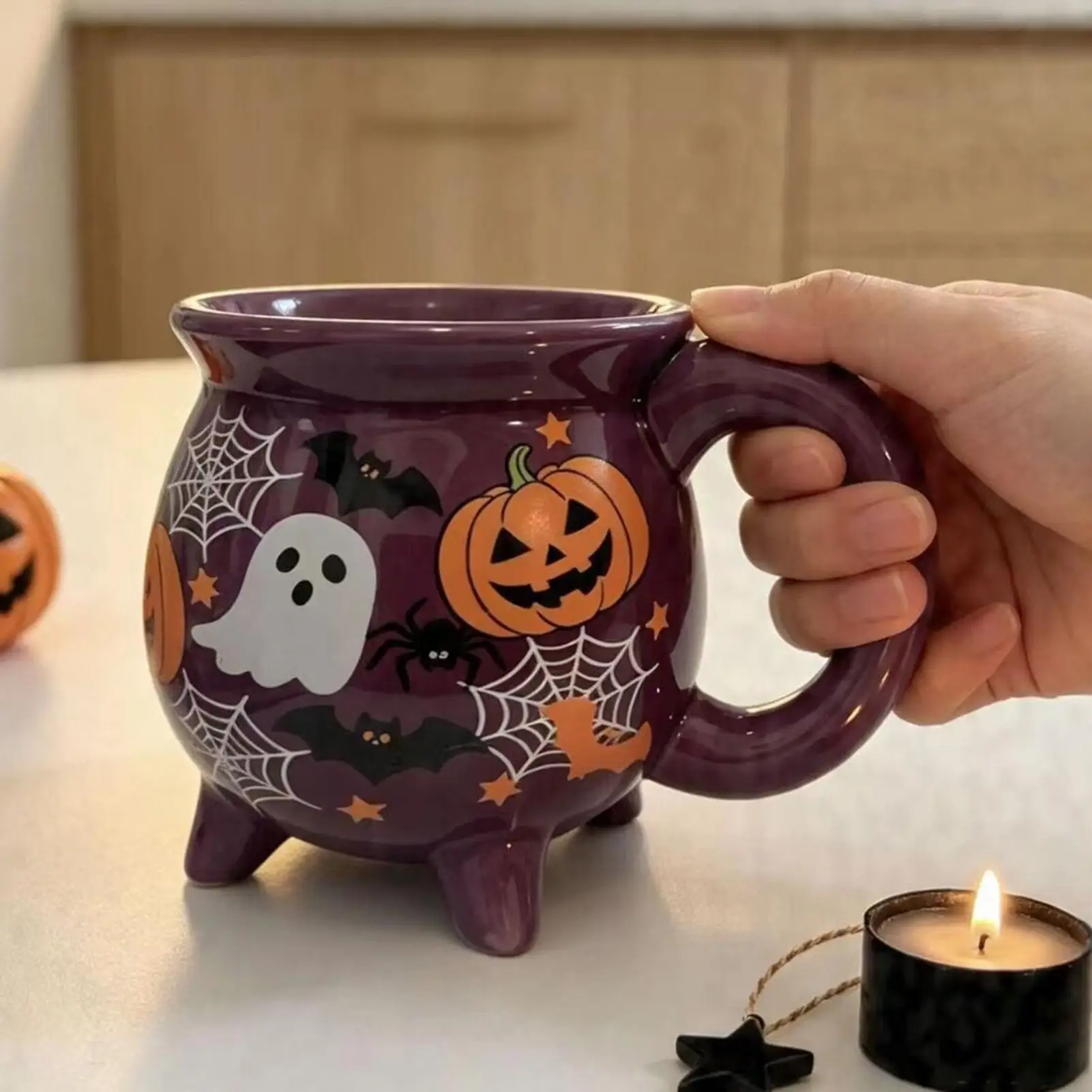 Halloween Cauldron Mug Decor Ceramic Water Tea Drink Cup Witch Mug for Home Kitchen Workplace Break Room Cafeteria Dorm