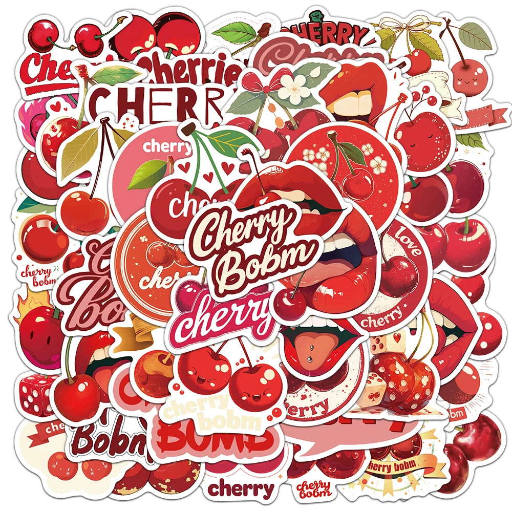 50PCS Fruit Cherry Sticker Red Cute Handheld Material Phone Case Laptop Luggage Waterproof Sticker