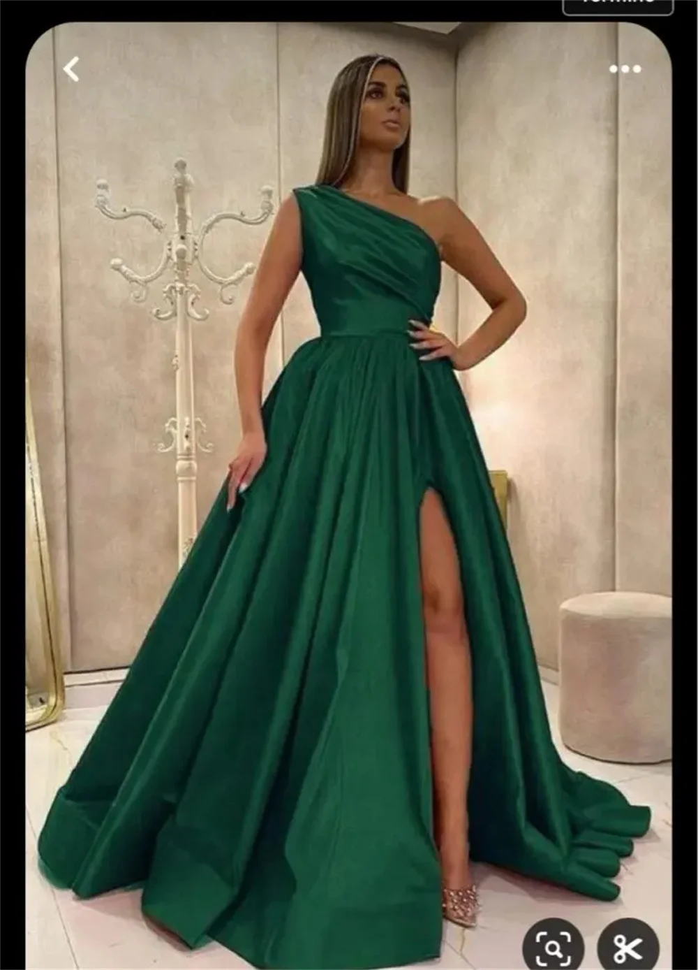 

Satin Vintage One-Shoulder High Slit A-Line Prom Gown Sleeveless Occasion Dress Robe De Soirée Women Ruched Evening Party Dress