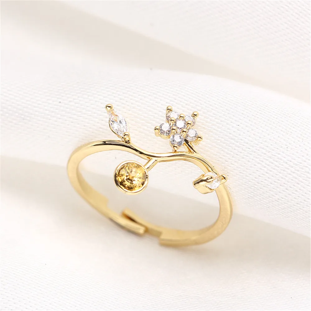 Domestic 14k Gold Color Retaining Ring with Micro Inlaid Zircon Flower Pearl DIY Accessories Wholesale Fit 7-9mm