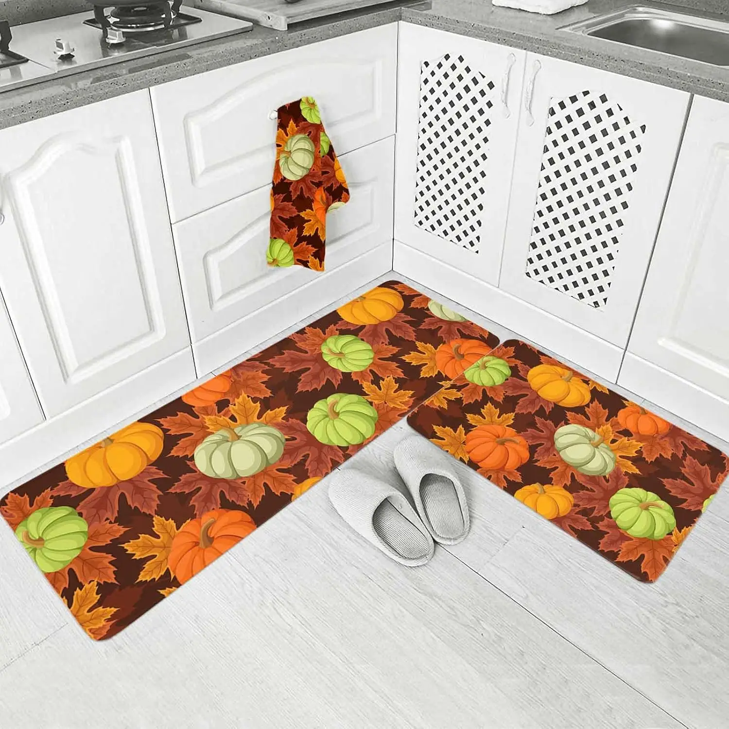 Thanksgiving Kürbis Küchenmatten Herbst Ahornblätter Eingang Rutschfeste Fußmatte Schlafzimmer Wohnzimmer Balkon Flur Bad Bodenmatte – Detail 19