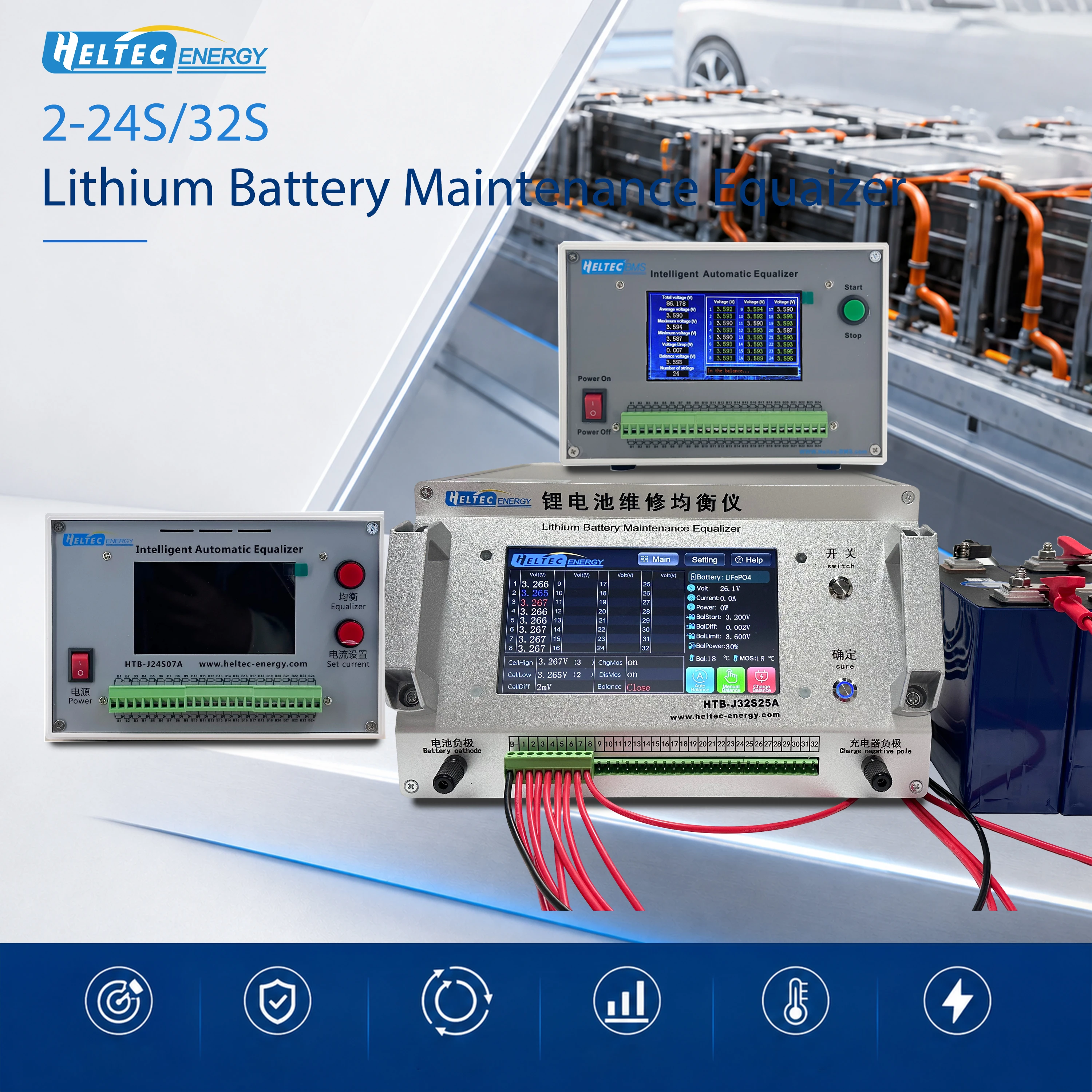 2‑24S 2‑32S Lithium Battery Equalizer 3‑4A 7A 25A Intelligent Automatic Balancer for NCM LFP LTO Battery Pack Repair Maintenance Tool