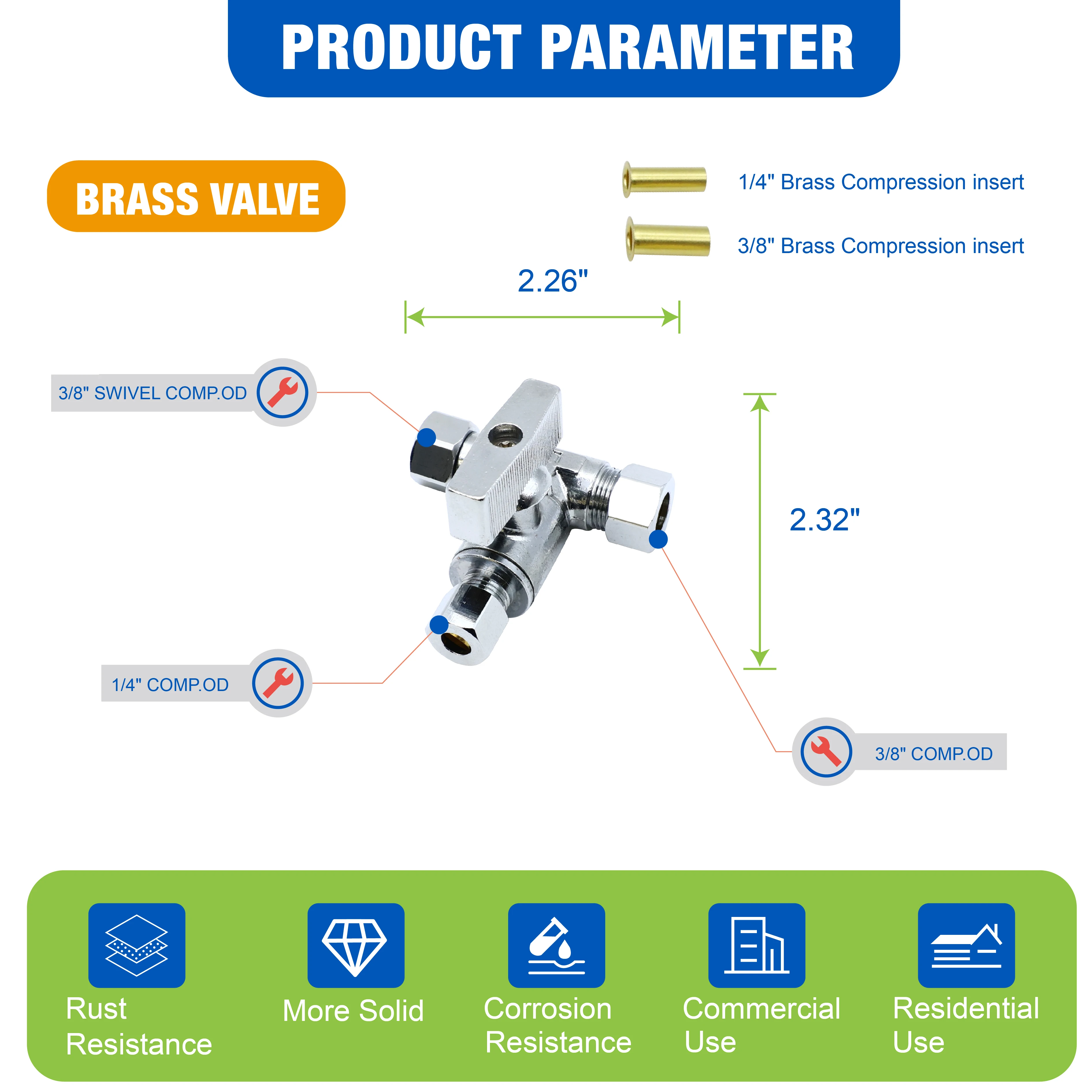 KING SMART Brass Angle Stop Add-A-Tee Valve, 3/8