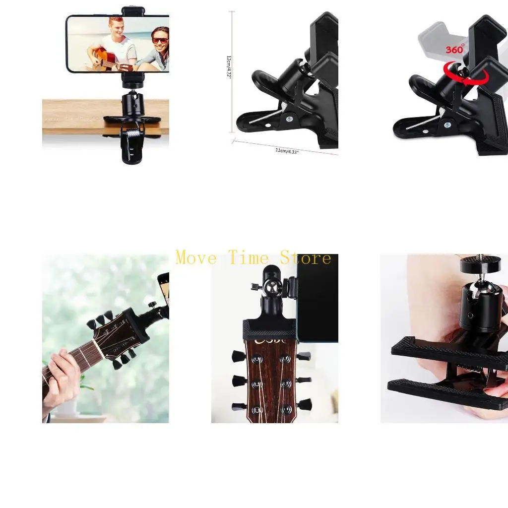 92ME Guitar Phone Holder Guitar Head Clip Headstock Cell Phone Clamp Clip Mount Adjustable Headstock Clamp Clip Mount Bracket