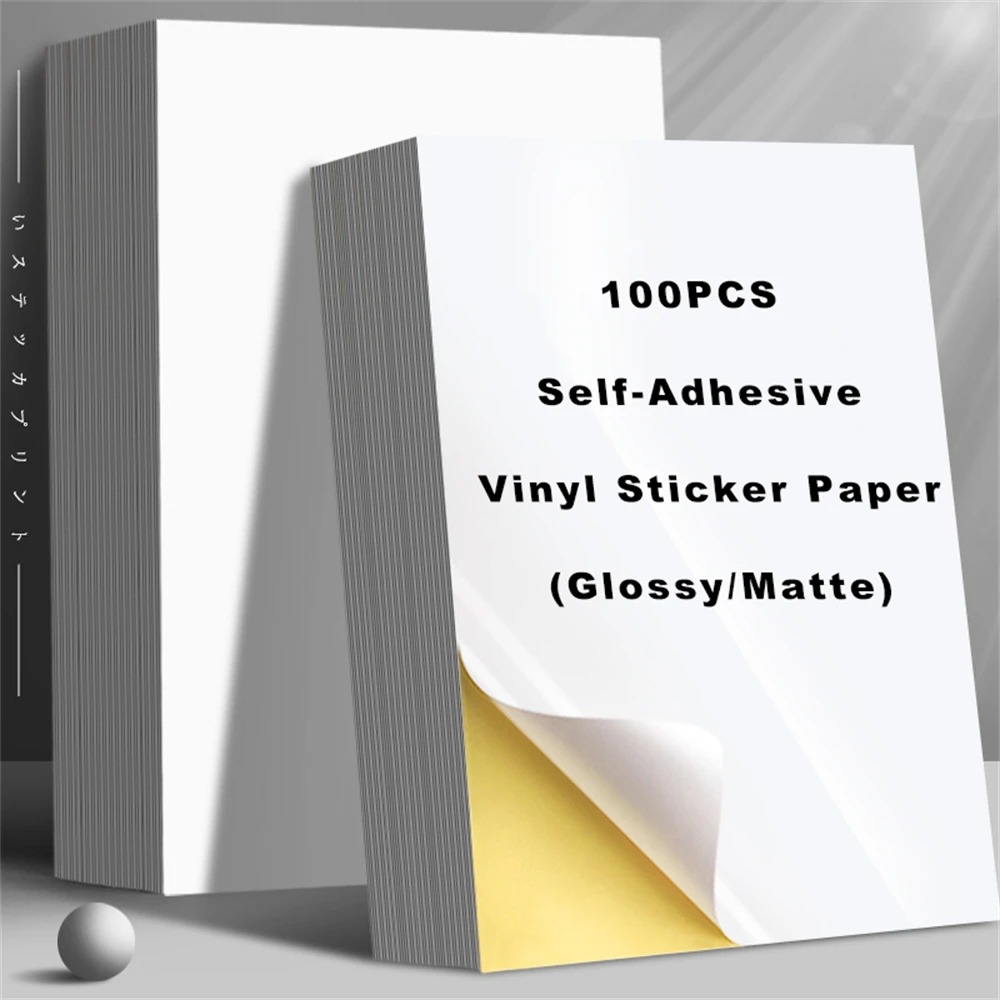 

100 Sheets A4 Glossy Matte White Kraft Printable Vinyl Sticker Paper for Laser and Inkjet Printer Self Adhesive Label Stickers