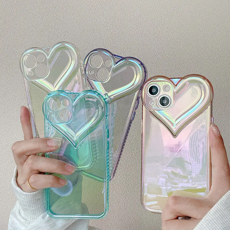 3D Love Heart Camera Laser Transparent Case For iPhone 14 13 12 11 Pro Max X XS XR Soft Clear Shockproof Cover iPhone 14 Pro Max