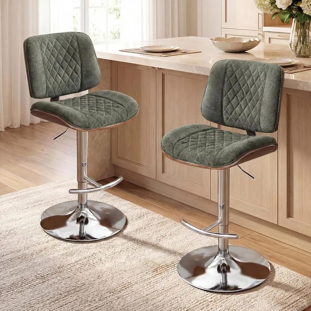 

Adjustable Swivel Counter Height Bar Stools with Backs and Footrest, Extra Tall Green Chenille Fabric, Set of 2