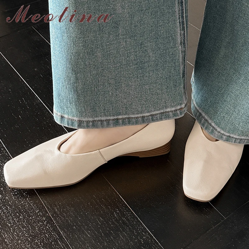 

Туфли-лодочки Meotina из натуральной кожи с квадратным носком на низком толстом каблуке, из овчины, элегантные женские модные туфли, весна-осень, бежевые