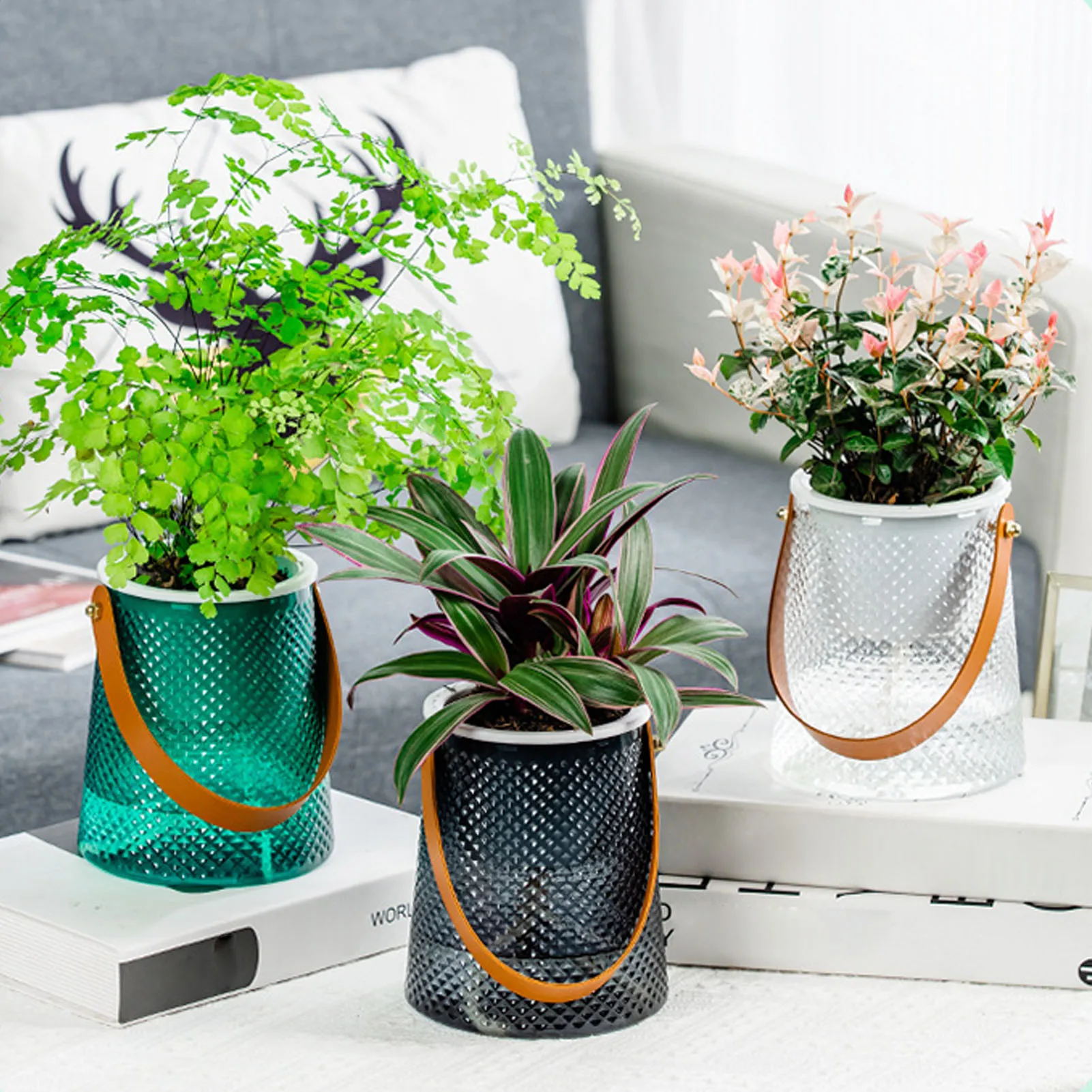 Hydroponics Planters with Handle Water Absorbing Flower Pot Visible Large Capacity Vase for Home Decoration Garden Supplies