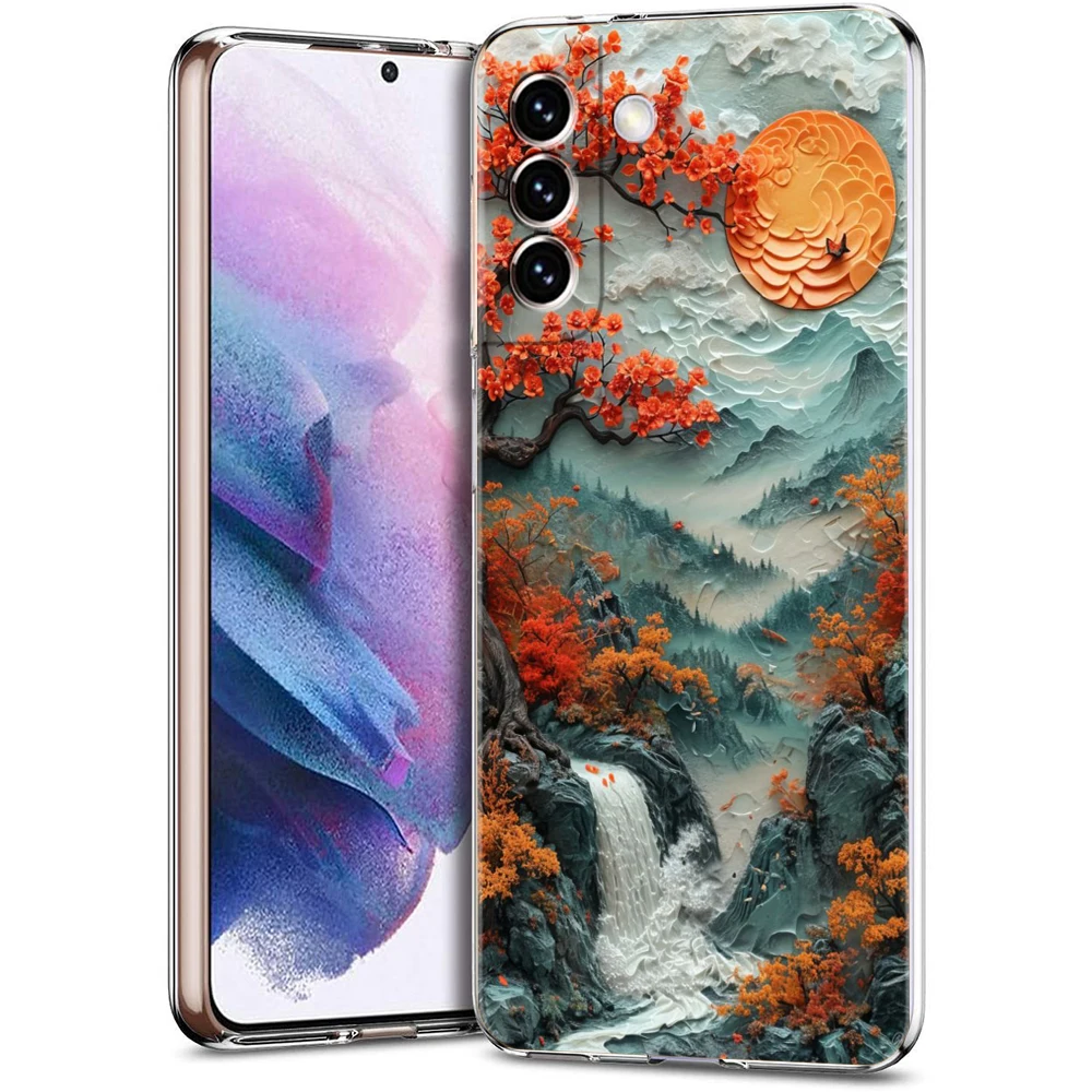 Landscape Painting Phone Case for Samsung Galaxy S23 S20 FE S22 S21 Ultra M21 M22 M32 S10 S10E S9 S8 Plus 5G Transparent Shell