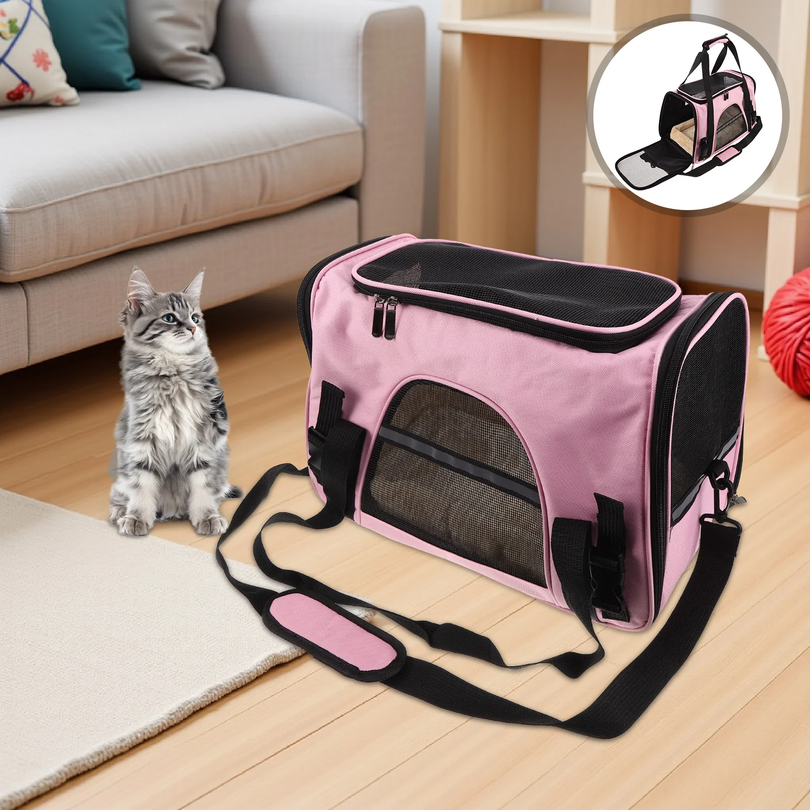 

Breathable Pet Carrier Bag Ventilated Foldable Soft Sided Mesh Cat Carrier Portable Travel Outdoor Car Small Pet Holder