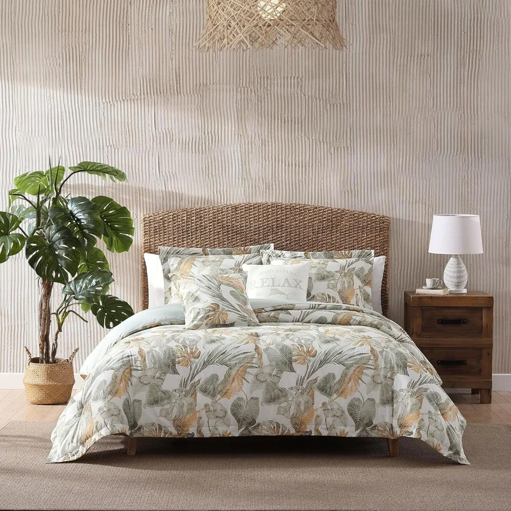 Bedding Comforter Set, Tropical 5-Piece Cotton with Matching Shams & Bonus Throw Pillows, All Seasons, Bed Sheet