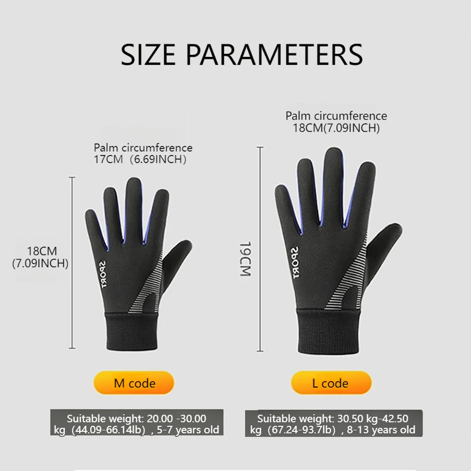 Autumn Winter Gloves Kids Warm Water-resistant Sports Gloves with Thick Plush Lining for Cold Weather Cycling Gloves