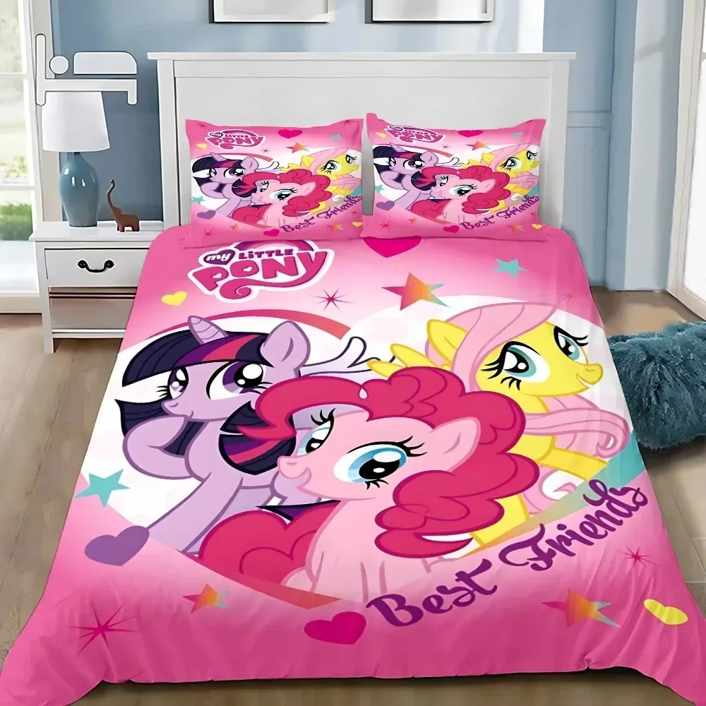 Exquisites 3D My Little P-Pony Tapeten-Digitaldruck-Bettwäsche-Set, Bettbezug, Bettdecke, Bett, für Jugendliche, Kinder, Mädchen, Jungen, Geschenk