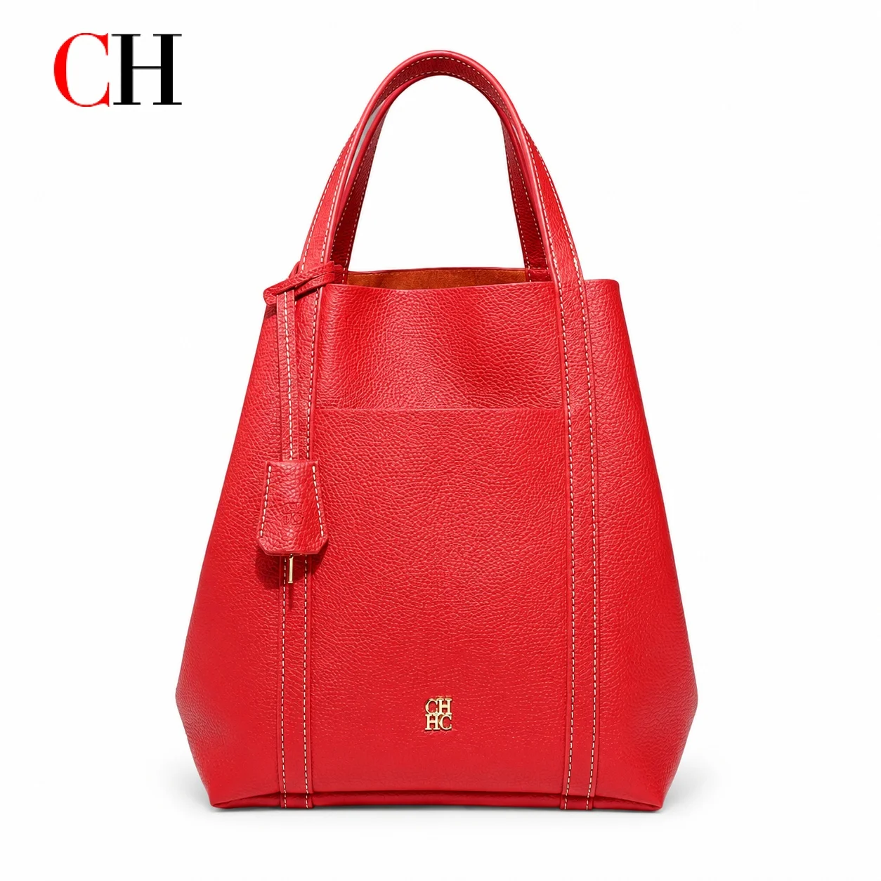 CH Women's Red Tote Bag Large Capacity Top Handle Shoulder Handbag Textured Casual Commuter Shopping Purse