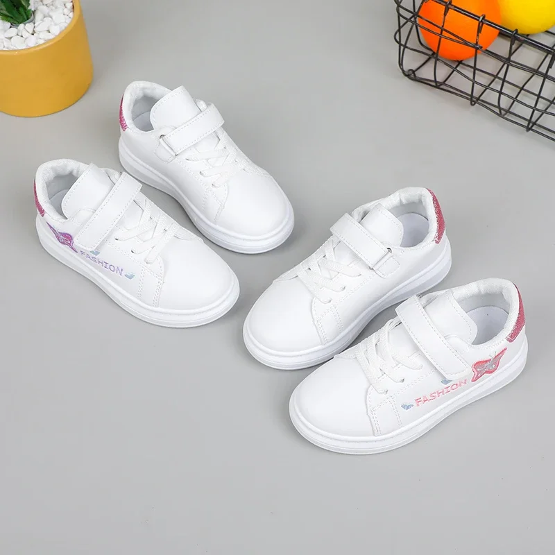 2025 Brand New Kids Skate Shoes Embroidered Butterfly Sweet for Girls Princess Shoes Non-slip Hook&loop Children Running Shoes