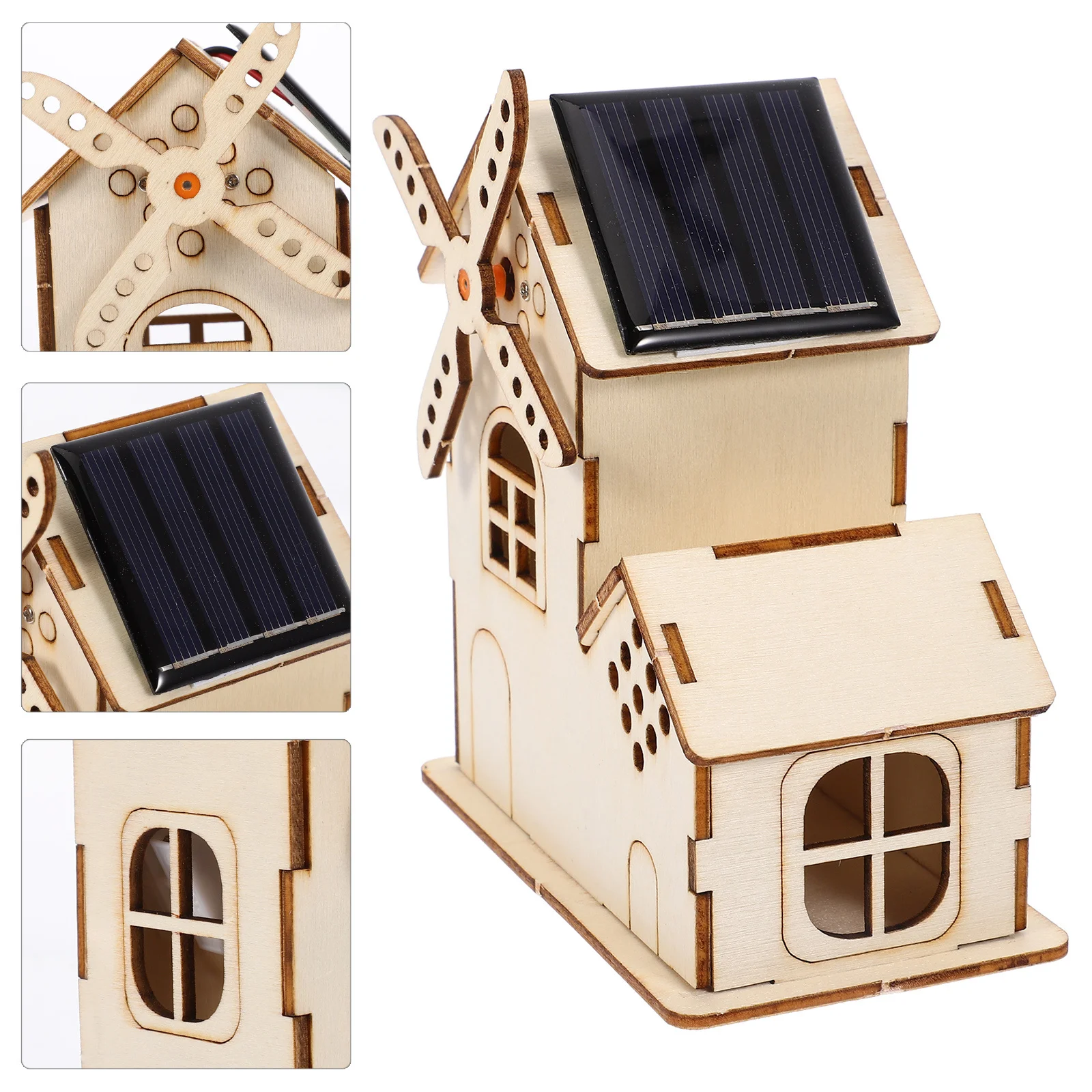 1 Set Solar Powered Windmill Kit Kids Diy Science Experiment Wooden House Assembly Stem Solar Educational