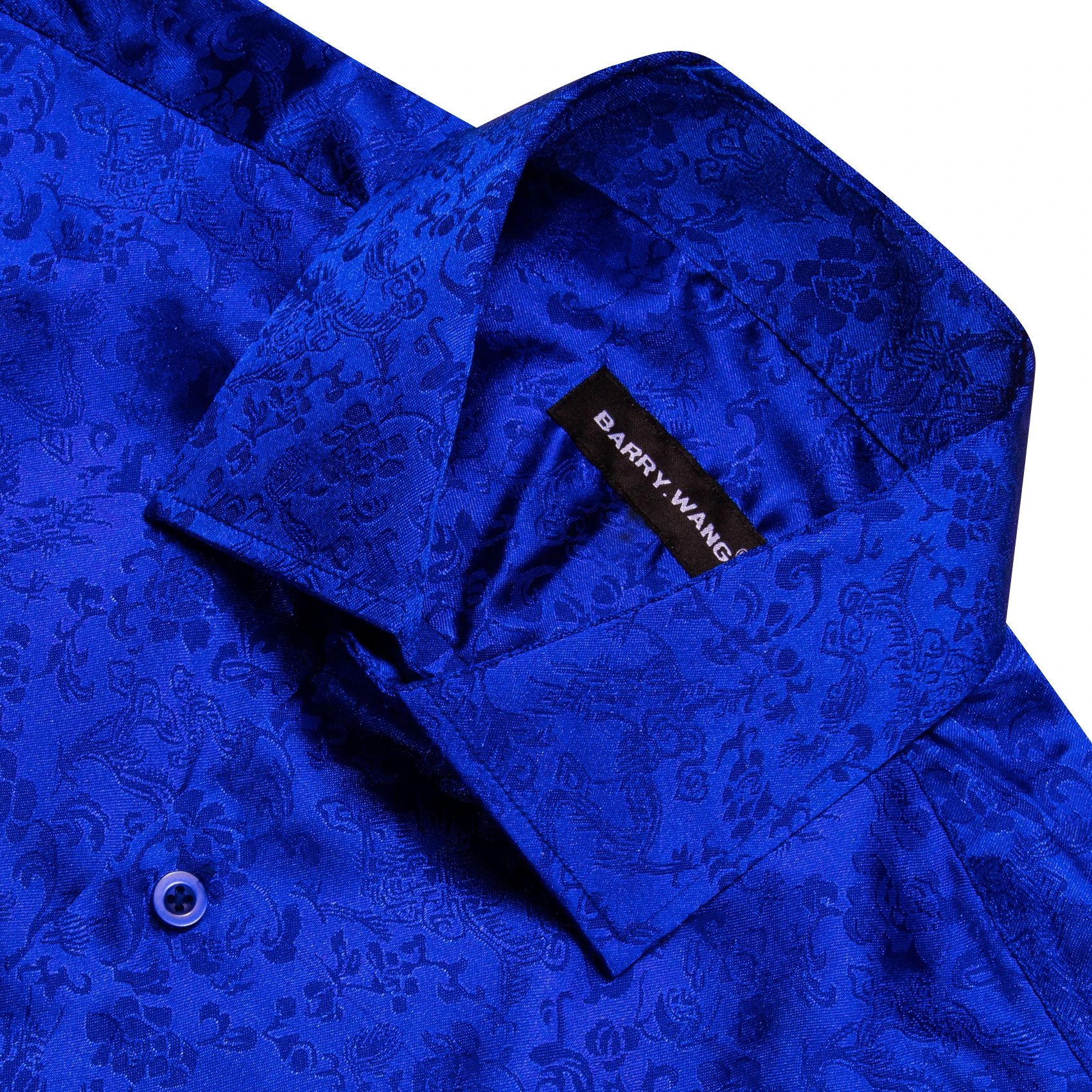 Luxury Shirts for Men Silk Satin Long Sleeve Royal Blue Flower Male Blouses Casual Lapel Tops Breathable Streetwear Barry Wang