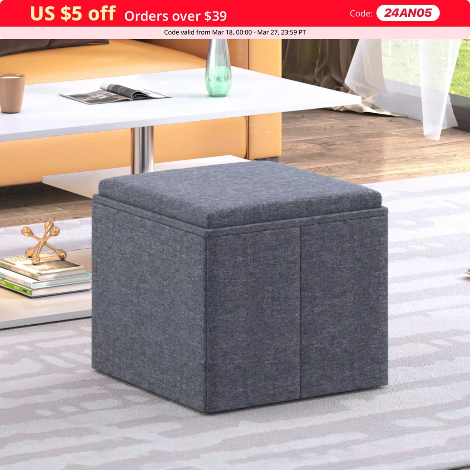 

HORGAEO Cube Ottoman, Tufted Foot Stool & Coffee Table, Linen Footrest & Upholstered Bench