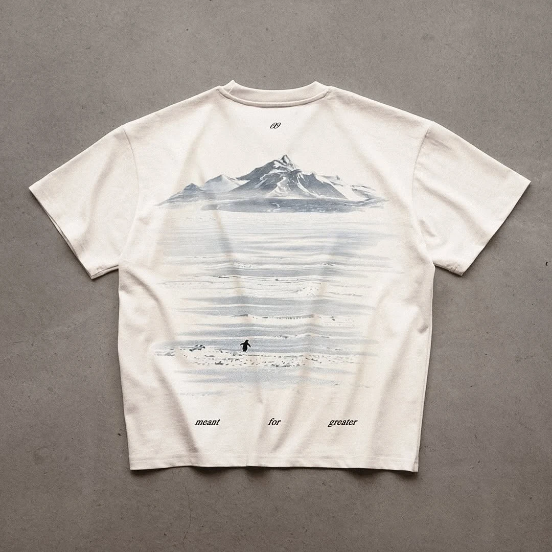 Y2K Men's T-shirt Fashion Broketale Snow Mountain Penguin Print Graphic Round Neck Shirt Oversized Unisex Casual Men's Clothing