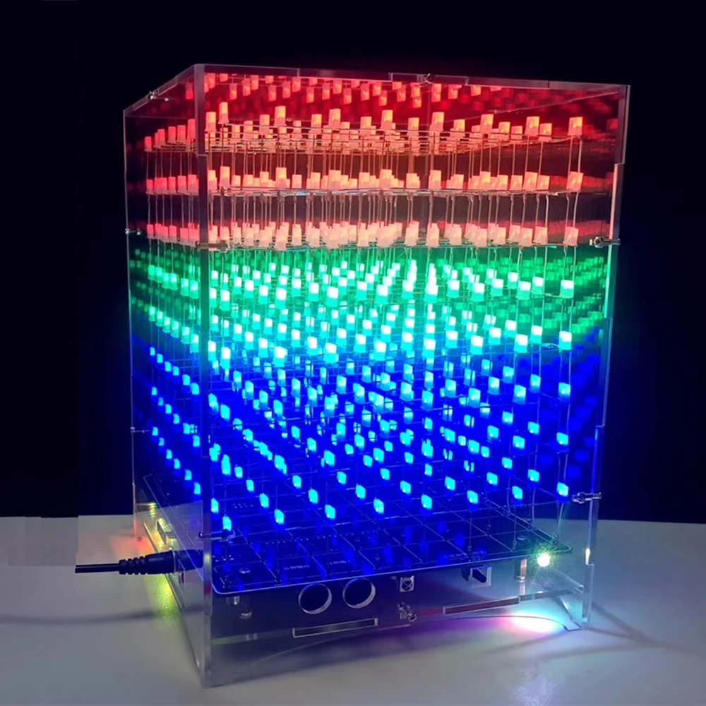 3D8 8x8x8 3MM Square LED Electronic Toy Soldering Project Kit Spectrum Kit Text animation MCU Electronic Soldering Kit LED Cube