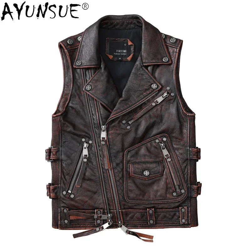 

AYUNSUE Men's Genuine Leather Vest Men Real Cowhide Coat Vintage Jacket for Men Motorcycle Jacket Chalecos Para Hombre 2025 1938