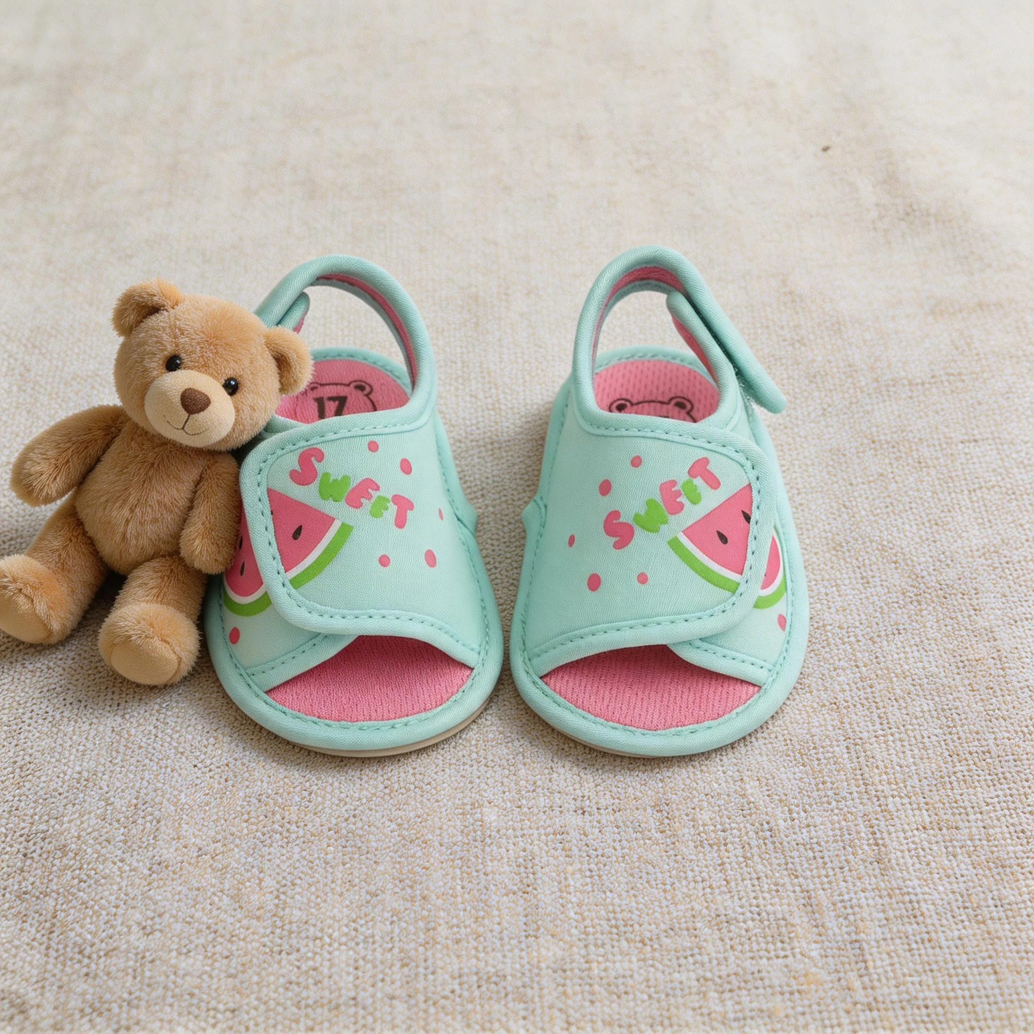 Baby Summer Sandals Sweet Watermelon Print Open‑Toe Double Hook&Loop Straps Lightweight Soft Sole Casual Infant Baby Shoes
