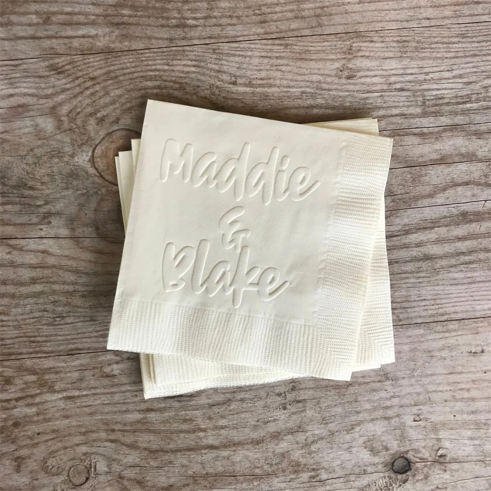 

50PCS Embossed Napkins, Wedding, Bridal Shower, Personalized, Custom, Monogrammed, 3 ply, Paper, Cocktail Napkins, Beverage, Din