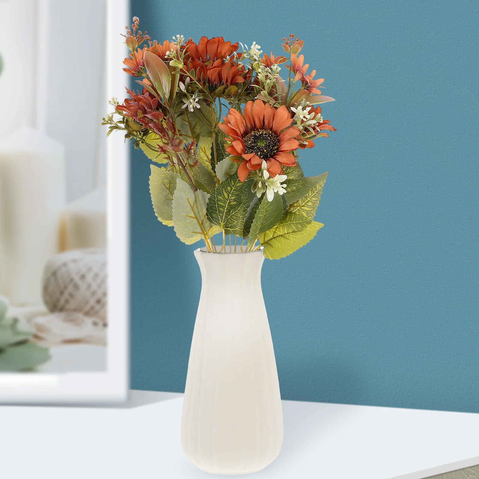 

Artificial Flower Bouquet Decor Deep Brown Fake Sunflower Heads for Home Office Shop Wedding Table Centerpieces Lifelike Flowers