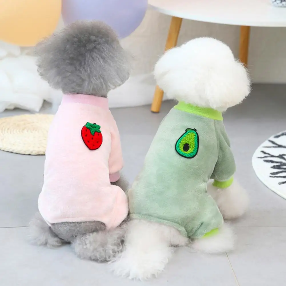 Winter Dog Jumpsuits Fruit Pattern Four-leg Fleece Pet Sweatshirt Adorable Round Neck Cat Puppy Bodysuit Dress-up Pet Apparel