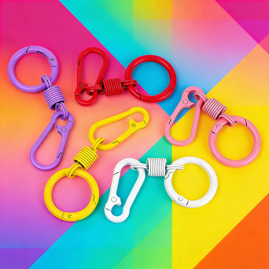 1 Stück Feder Metall Schlüsselanhänger Zubehör Karabiner Runde Schnalle DIY Schlüssel Rucksack Telefon Anhänger Hängende Schnallen an beiden Enden Schmuckstück