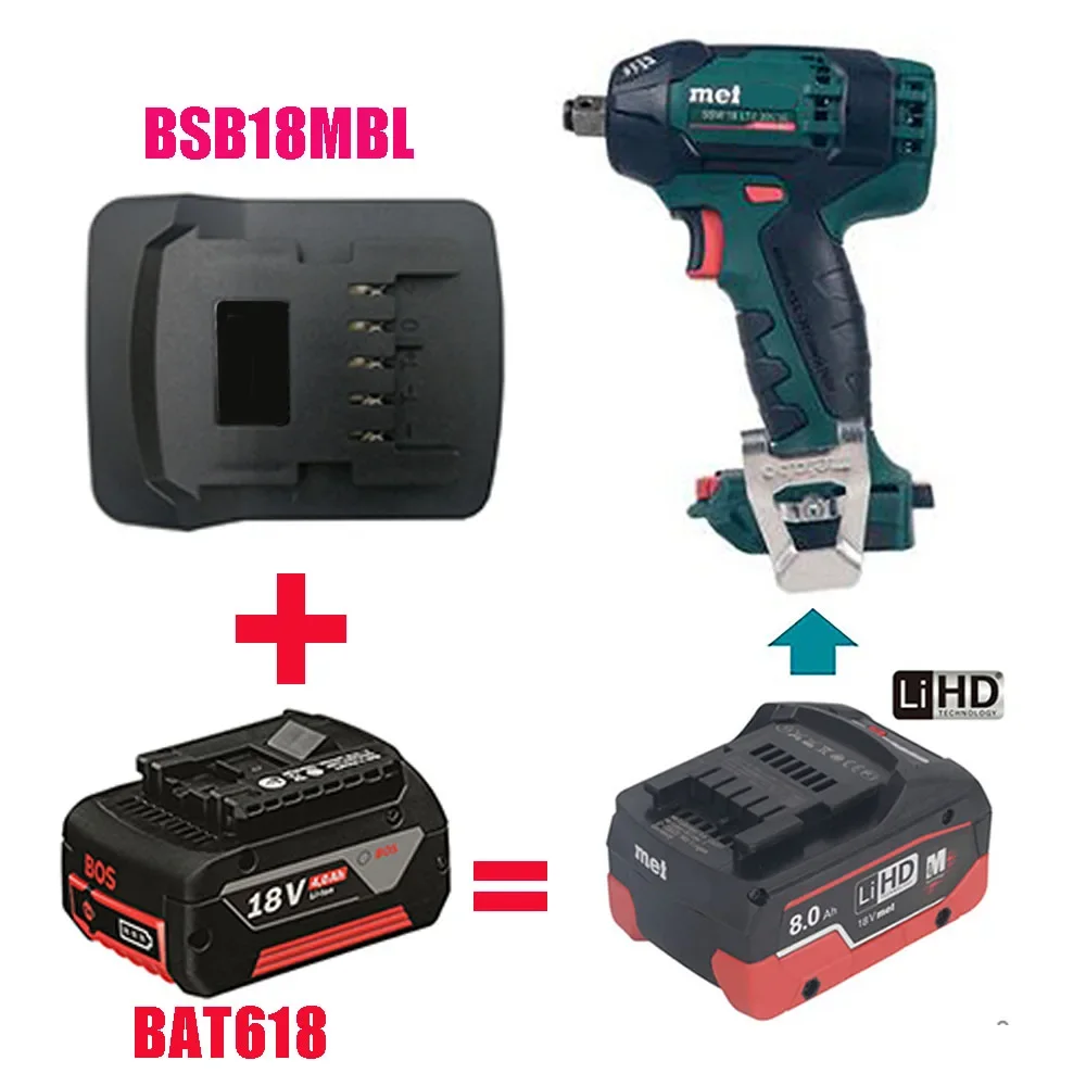 dawupine BSB18MBL Adapter Converter Can use Bosch 18V Li-ion Battery on Metabo 18V Lithium Tool