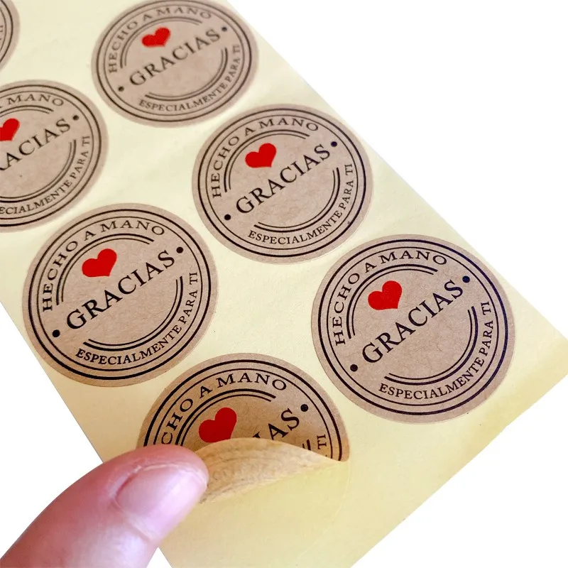 100pcs/bag 35mm GRACIAS Kraft Red Love Heart Sealing Sticker Self adhesive DIY Paper Label