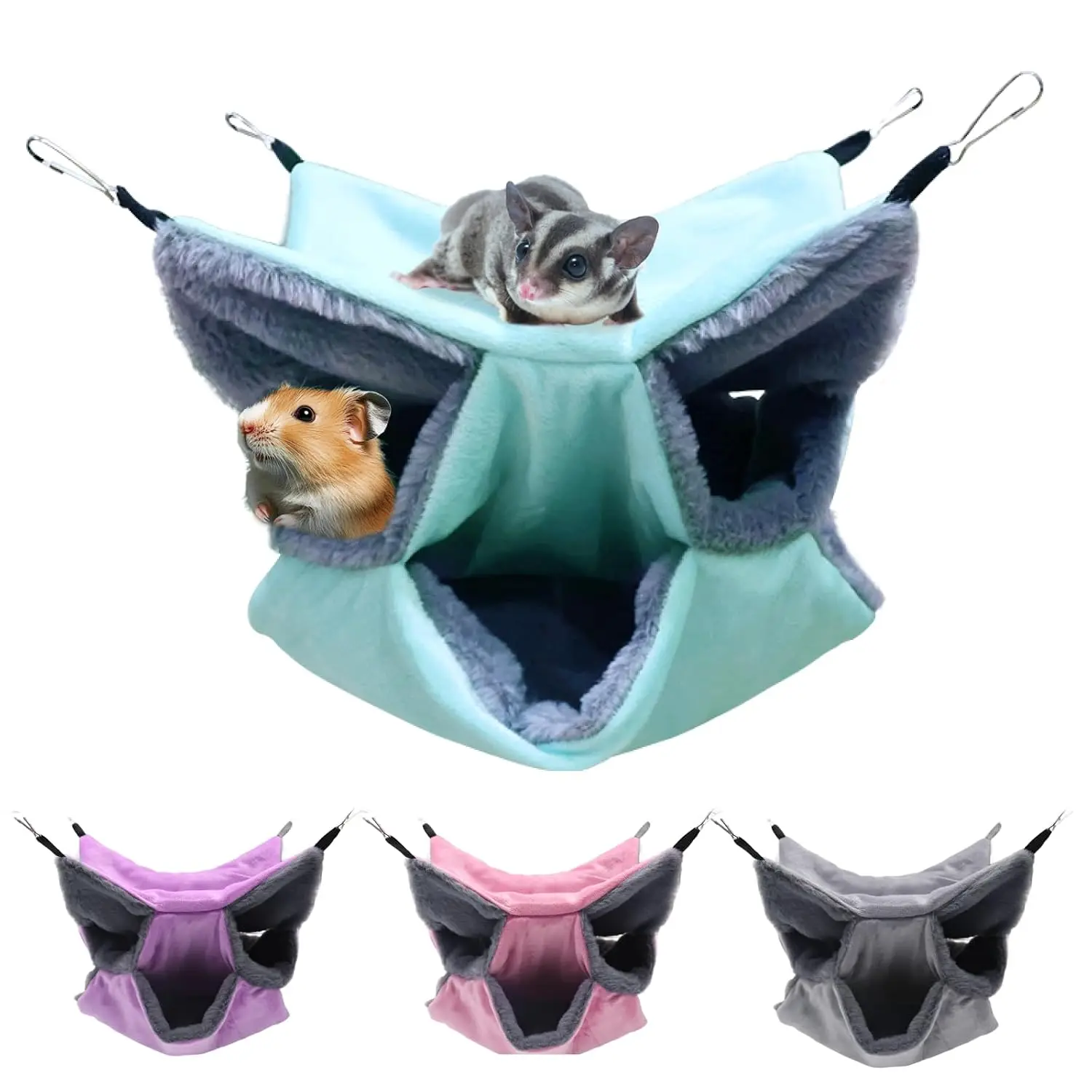 3-Layer Sugar Glider Hammock Bed, Rat Cage Accessories & Hanging Pouch, Small Pet Nest, Breathable, Mint, Customized