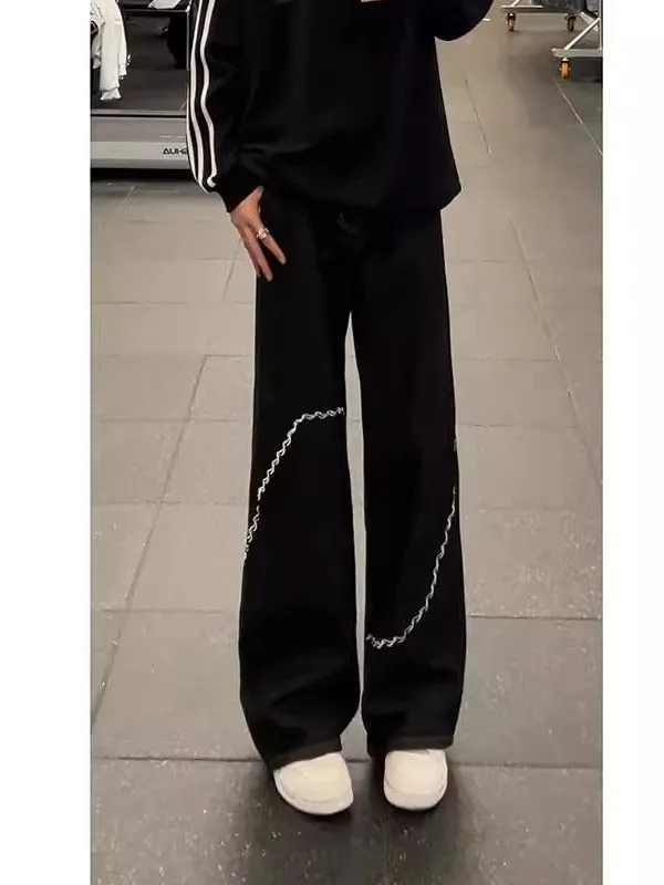 

American High Street Chain Embroidery Bla Knife Men's Jeans Straight Leg Wide Leg Micro Flare Pants Clean Fit Sle