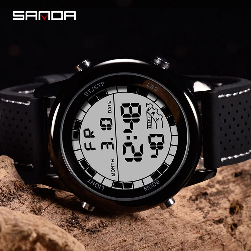 SANDA Sports Mens Watches 2023 New HD LED Digital Display Watch 24 Hours Automatic Calendar Watch Timer Alarm Clock Reloj 411