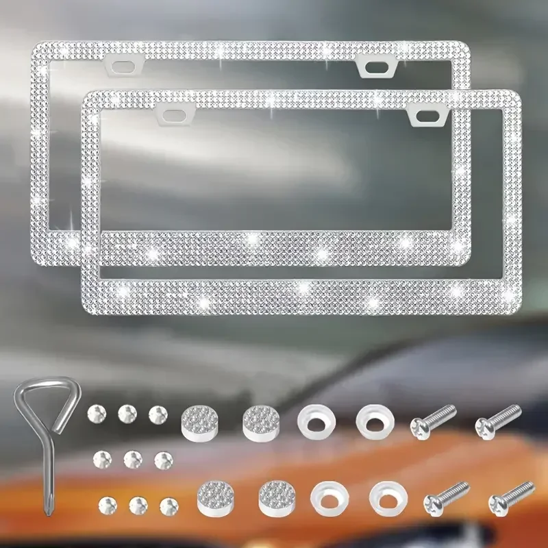 2 Stück 31*16cm Glitzernder Kristall-Kennzeichenhalter für Frauen, Strass-Autokennzeichenrahmen-Abdeckung, Auto-Zubehör Neu – Detail 7