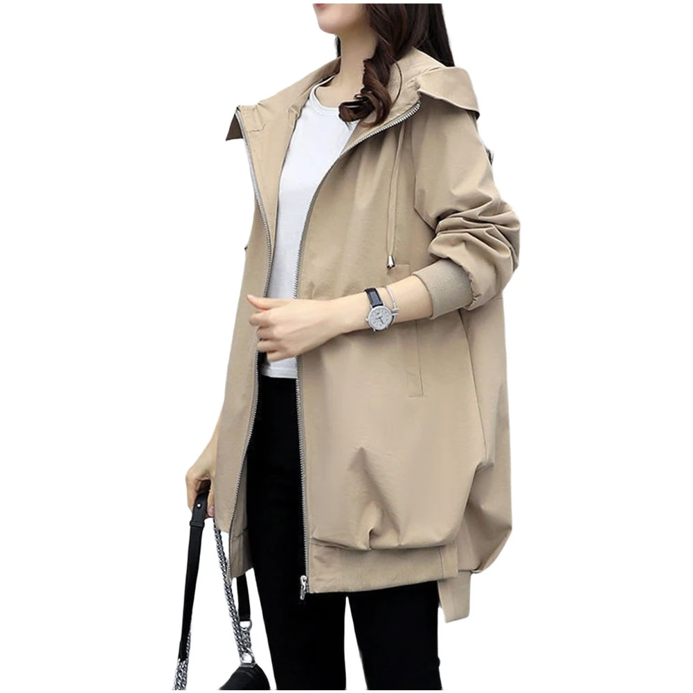 Daily Outdoor Use Casual Party Wear Women Long Jackets Loose Slim Fit Loose Fit Hooded Jacket Hooded Coat Black