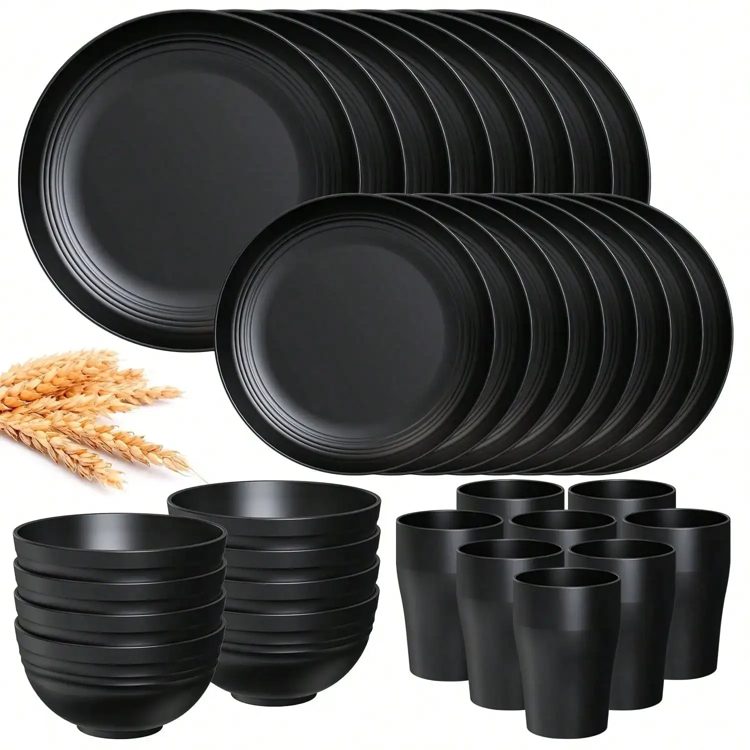 

16PCS Christmas Wheat Straw Tableware Set - Reusable Bowls/Plates/Cups/Utensils, Home/Restaurant Kitchen Accessories