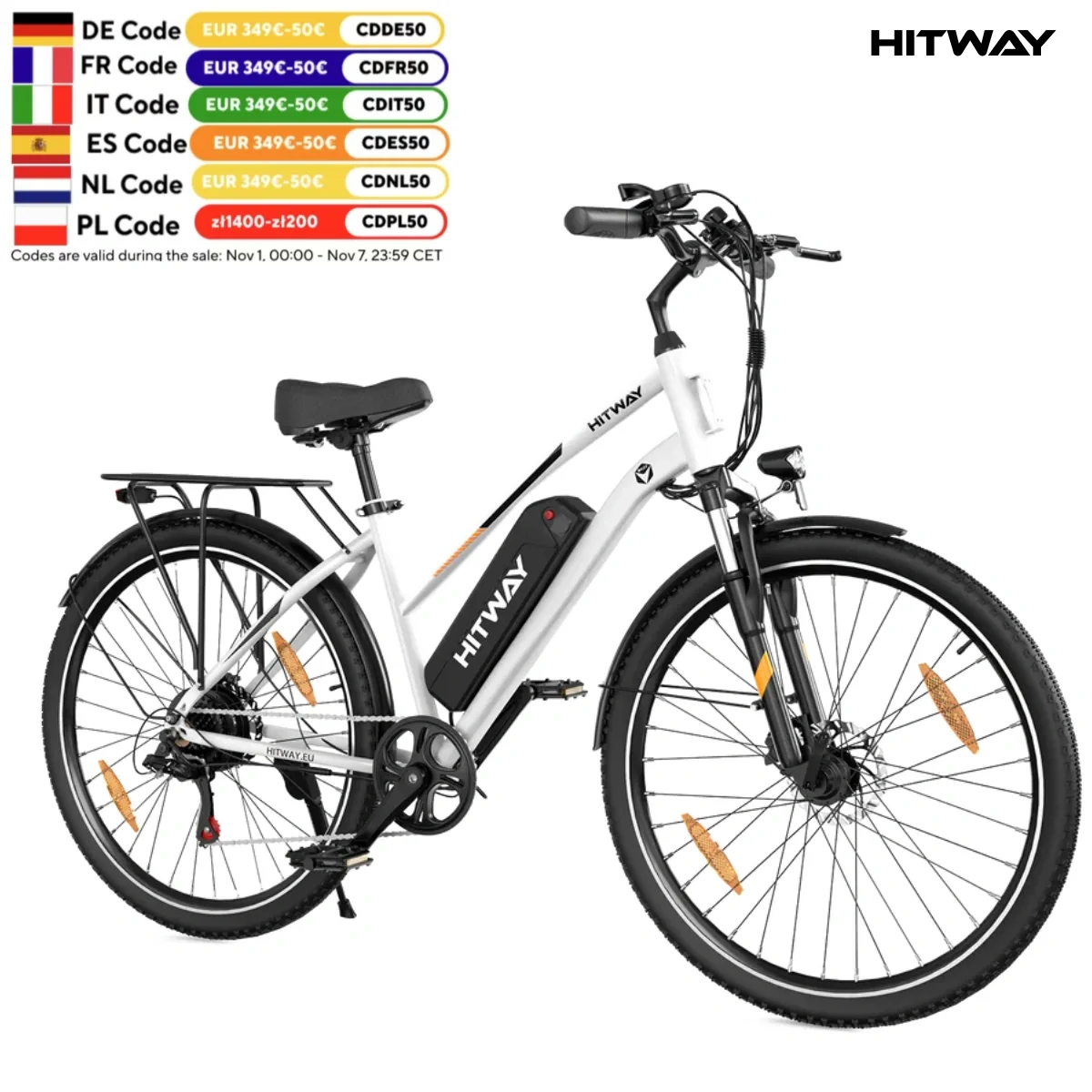 HITWAY Electric bike, 28 electric bikes, city e-bike with removable battery 36V 12Ah, motor 250W, 7 speeds