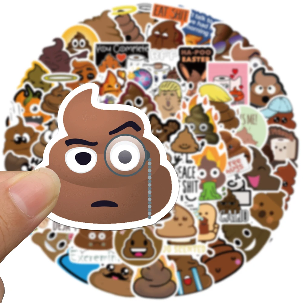 60Pcs Cartoon Funny Poop Spoof Stickers Personality Graffiti DIY Skateboard TV Helment Waterproof Car Kid Gift Community Sticker