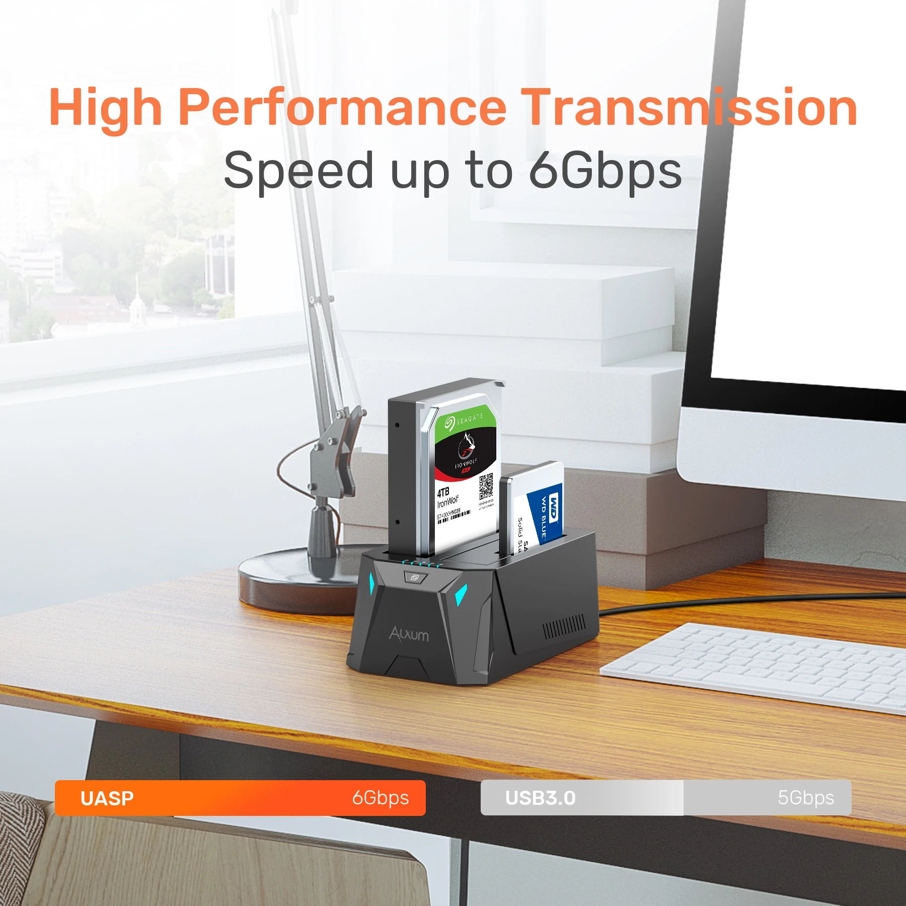 Dual Bay SATA Hard Drive Docking USB C 3.0 to 2.5/3.5 Inch HDD SSD Adapter Station with Offline Clone for Windows MacOS Linux