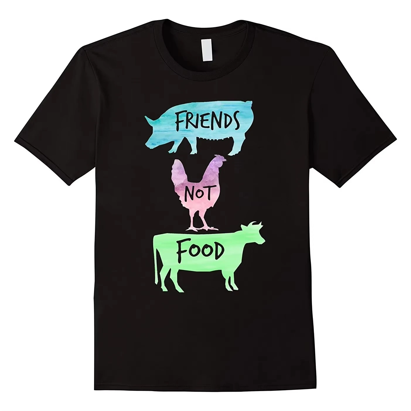 Pig Chicken Cattle Friends Not Food. Funny Vegetarian T Shirt. Short Sleeve 100% Cotton Casual T-shirts Loose Top Size S-3XL