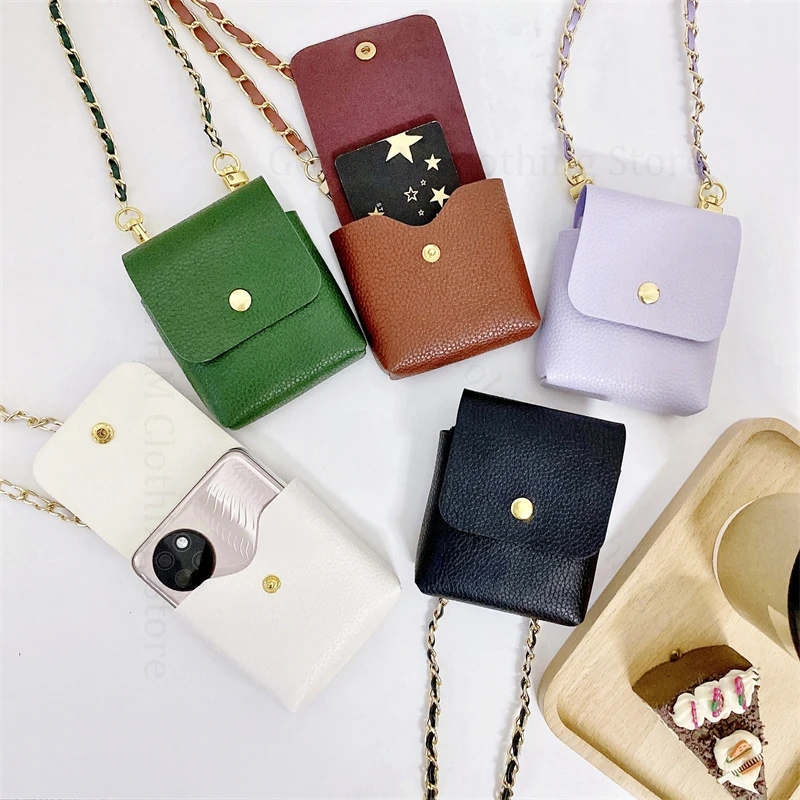 

Crossbody Chain Phone Case For Tecno Phantom V Flip2 5G Lanyard Cord Leather Phone Bag Card Pouch For TECNO Phantom V Flip 2 5G